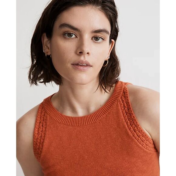 MWT Madewell Crochet-Trim Crop Sweater Tank copperwashed orange XS - Picture 4 of 5